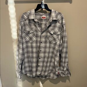 Wrangler Gray and White Plaid Casual Shirt 2XL